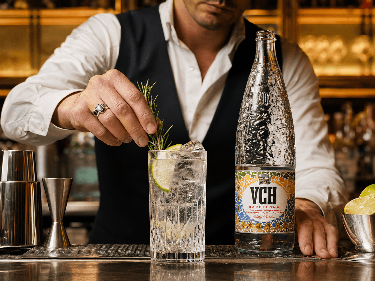 Barman pripravuje koktail s Vichy Catalan